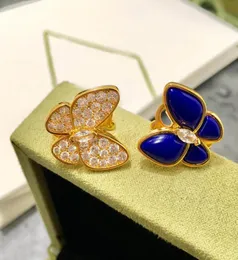 Высококачественные модные ювелирные ювелирные украшения латунные лазуальные алмазы между двумя бабочками из 18 -каратных золотых ожерелий из браслетов кольца1423279