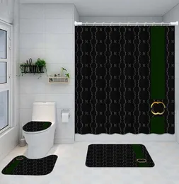 Moda çizgili baskılı banyo paspaslar ev banyo su geçirmez duş perdeleri tuvalet kapak paspaslar dört parça set8049976