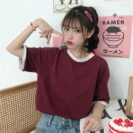 女性用Tシャツカジュアルカップルトップコントラストカラーインサート半袖Tシャツ夏ルーズアンダーコート女性