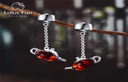 Lotus Fun Real 925 Sterling Silver Natural Amber Оригинальная ручная украшение