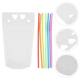 Take Out Containers 50 PCS Drink Bags Love Pattern Pouches Zipper Lock Hand-held Translucent Handheld Frosted Drinking