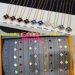 Van cl clássico fanjia Lucky Four Leaf Grass Five Flower Bracelet S925 Silver Rose Gold Red AGate Hoio J97D