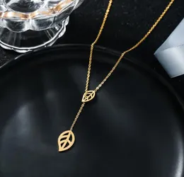 Titanio Steel Leaf Gold Lady Pendant 44cm Necklace Women Classic Fashion Korean Luxury Student Anniversary Gift per Girlf8382514