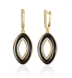 Dangle Kronleuchter Vintage Oval Circle Keramik Ohrringe für Frauen Zirkonia Gold Silber Farbhänge Geschenke Mädchen Schmuck16678092