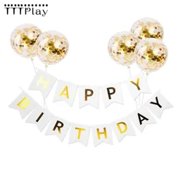 6pcs Lot Gold Confetti Balloons 12 -дюймовый надувной день рождения Ballon White Happy Bunder Banner Party Decorre265D4552146