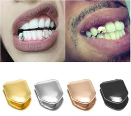 Bezpośrednie sprzedaż pojedyncza metalowa grillz Goldsilver Kolor Dental Grillz Górne dolne zęby czapki do ciała biżuteria dla kobiet mężczyzn mody V9571264