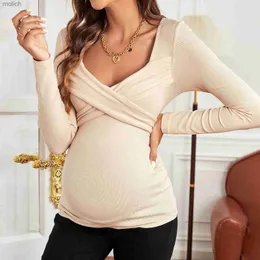 Women's T-Shirt Womens Pregnant Womens Feeding T-shirt Nursing Top Solid Long sleeved T-shirt Plus Size S-XL Pregnant Womens Clothing T-shirtWX