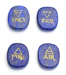 Set von 4 kleinen Chakra -Heilungskristallgravierten Reiki 4 Elemente Erdwasser Luftfeuer Palmstein mit einem Beutel1284062