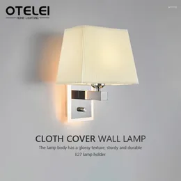 벽 램프 E27 북유럽 간단한 직물 정사각형 홈 라이트 거실 침실 침대 침대 회전 스위치 장식이있는 복도