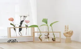 Vaser hem kreativa teströr glas planter terrarium blomma vas med trähållare förökning hydroponic växtbord ornament9096565