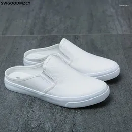 Casual skor svart för män 2024 mode canvas mules vit slip på sapatos casuais masculinos zapatos hombre