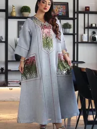 Ethnic Clothing Jalabiya Dubai Sequin Embroidery Robe Ramadan Muslim Women's Long Dress Islam Hijab Khimar Prayer Clothes Musulmane