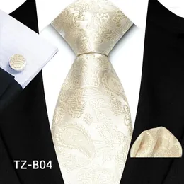 Bow Ties ipek paisley kraveti ve cep kare kol düğmeleri erkekler için siyah set