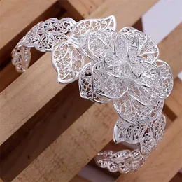 سلسلة 925 Sterling Silver Jewelry Bangle المشاركة الساخنة رائعة الرجعية سحر جوفاء كبير النساء سيدة الفواتير سوار