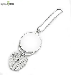 Sublimation Copper Silver Necklaces Cris Decorations Blanks Car Pendant Angel Wing Rear view Mirror Decoration Hanging Charm Ornam5900332
