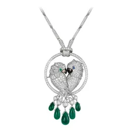 Designer Craitrres nacklace simple 925 Silver Plated High Carbon Diamond Wood Green Parrot Pearl Series Double headed Necklace