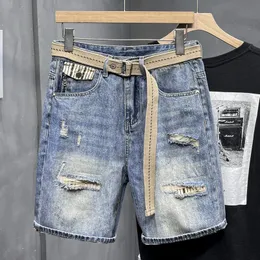 2024 jeans da uomo strappato per allungamento estivo tra cui la fascia hip hop shorts hip hop shorts streetwear maschio 240429