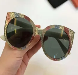 Kadınlar 0325s Glitter Stripe Kedi Göz Güneş Gözlüğü Gri Tonlar 53mm Sonnenbrille Tasarımcı Güneş Gözlüğü Gözlük Gözlükleri Moda 0328 YENİ I1002074