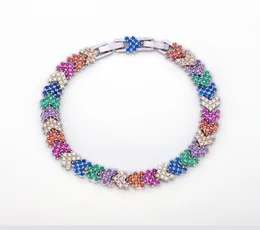 Hip Hop Copper Multicolor Iced Out Rhinestone Arrow Link Chain Bracelets com a cadeia de extensão para homens jóias de mulheres2532568