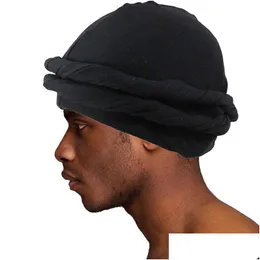 Beanie/Skull Caps Beanieskl Halo Turban Durag For Men Satin Silk Lined Elastic Head Wrap Scarf Do-Rag Long Straps 230403 Drop Delive Dhi0V