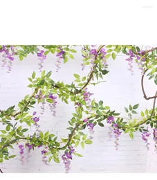 Dekorativa blommor Simulerade Wisteria Flower String Beanflower Vine Plant pryder Purple Orchid False Weddingcelebration Plastic Plastic