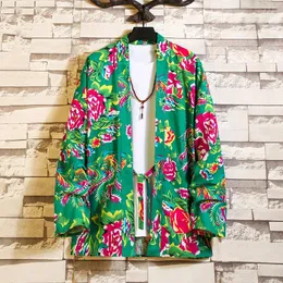 メンズカジュアルシャツ日本語スタイルファッションサムライフラワー着物プリントシャツアジアの半袖ハラジュク3/4ハワイアンウェア服