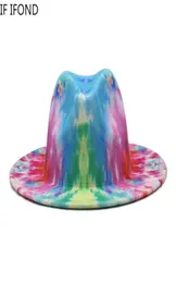 2021 Spring Fashion Multicolor Tiedye Wide Brim Wool Fedora Hat 12 Colors Party Formal Top Hat the Lavel Technology3472558