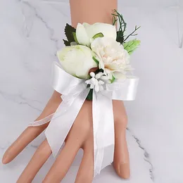 Dekorative Blumen Boutonniere Hochzeit Knopfloch Seidenrosen rosa Corsage Armband Brautjungfer Bräutigam Handgelenk Heiratszubehör