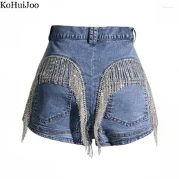 Jeans feminino kohuijoo tástas de diamante de luxo shorts retos shorts womnen shinestone pesado sexy slim waist