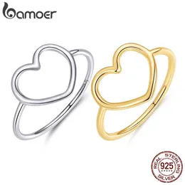 Полосы колец Bamoer Sterling Silver 925 Simple Minimalist Heart Ring Womens Wedding Contraging Заявление о ювелирных изделиях SCR641 Q240429