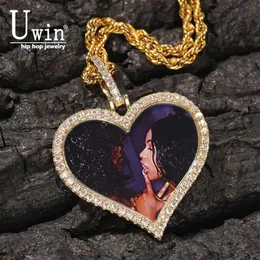 Uwin Custom Po Necklace Heart Men Charm Hiphop Bling Gioielli ghiacciati Solido Back for Gift Tennis Chain 240415