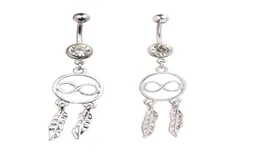 Lucky 8 Dream Catcher Feather Rhinestone Piercing Belly Button Navel Ring Barbell Piercing Indiano4759083