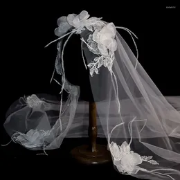 Bridal Veils Flower Girl Zasłona Koronna kwiatowa głowa przykrycia Wedding Hair Akcesoria Białe pióra chusty na głowę krótkie
