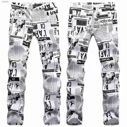 Herren Jeans Herren hochwertige Street Fashion gedruckt Jeans Slim Fit Elastic Denim Pants Zeitungsmalerei Party Jeans coole Freizeitjeans;Wx