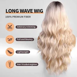 合成長い巻き毛のかつらqi liu hai wig fiber wig gradientフルセット