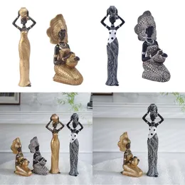 African Woman Sculpture Exotic Tribal Lady Sculptures Resin Girl Figurines Home Decorations Resin Statue Art Crafts Gift 240429