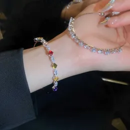Pulseiras de casamento luxuosas de zircão colorido brilhante para mulheres de alta qualidade cheias de braceletes de shinestone quadrado presente de jóias