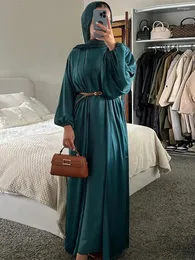 Etnik Giyim Ramazan Eid Saten Pırıltılı Zarif Mütevazı 2 Parça Abaya Seti İslam Müslüman Kaftan Elbisesi Kadınlar İçin Abayas Kebaya Robe Femme