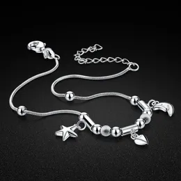 Enkla kvinnor Round 925 Sterling Silver Stars Moon Anklet Simplicity Temperament Holiday Ankel Armband Sandaler Fairy Tales 240419