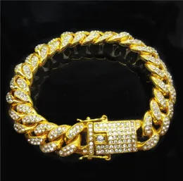 Кубинские звена цепочки Hiphop Jewelry 18k Full Diamond 12 мм шириной Men039s Cuba Chain Bracelet3389709