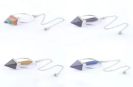 Wüstenpendel -Wahrsagerei -Anhänger Naturstein hexagonaler Prisma Pyramid Amethyst Tigers Eye Obsidian Crystal Lapis Lazuli Chain5097987