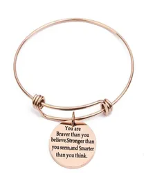 Mayforest New Stainless Steel Round Pendant Bangles Gold Color Engraved Word 25mm Charm Bracelets Bangles Pulseras Mujer24255499137215