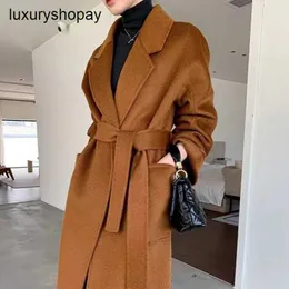 Top Maxmaras Cashmere Coat Womens Wrap Coats M Famiglia Labbro Modello di onda d'acqua a doppia faccia di fascia alta in pizzo sciolto di lana lunga autunno e inverno