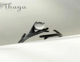 Thaya Original Moonlight Forest Design Finger Ring Moonstone Gemstone S925 Silver Black Branch Ring for Women Elegant Jewelry 22024036820