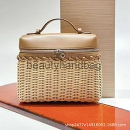 Loro Piano LP LorosPianasl Bag bag woven bag new bamboo woven handbag cowhide color beach vacation shoulder bag picnic bag