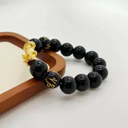 Pulseiras de link 8/10/20/14mm Obsidian Stone Black Fished Chain for Men Golden Pixiu Bangle Bomar Luck Pulseira Male Jóias Presentes