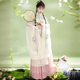 الملابس العرقية Hanfu Womens Cross Cross Style الصينية الفستان القديم سحابة كتف الربيع الصيف التطريز Retro Xianqi فستان البالغين