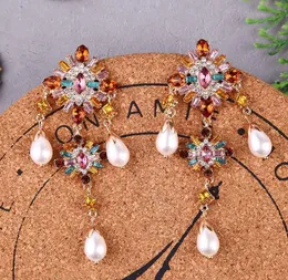 Dangle Chandelier Vintage Long Multi Color Statement Rhinestone Big Earrings For Women 2021 Trendy Pearl Crystal Fashion Jewelry5047860