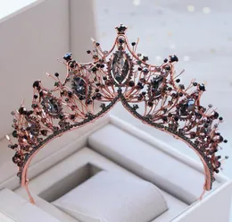 Kmvexo barroco de ouro rosa preto Crystal Bridal Tiara Rhinestone Diadema Coroa de concurso para as noivas Acessórios para cabelos de fita de cabeça Y2028375