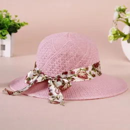 Lace Ribbon Bow Womens Straw Hat Wide Brim Brim dobrável Proteção solar Chapéu feminino de verão Turismo de praia ao ar livre Panamá 240428